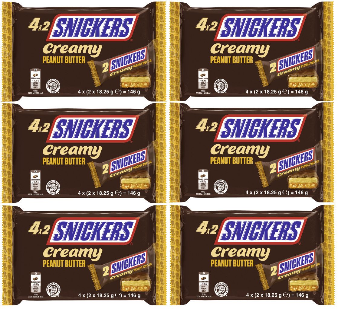 Mars GmbH Süßigkeit Snickers Multipack Duo Creamy Peanut Butter 6 Packungen, 876g