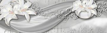 wandmotiv24 Küchenrückwand abstrakte Lilien grau silber, (1-tlg), Premium Hartschaum Nischenrückwand in versch. Größen