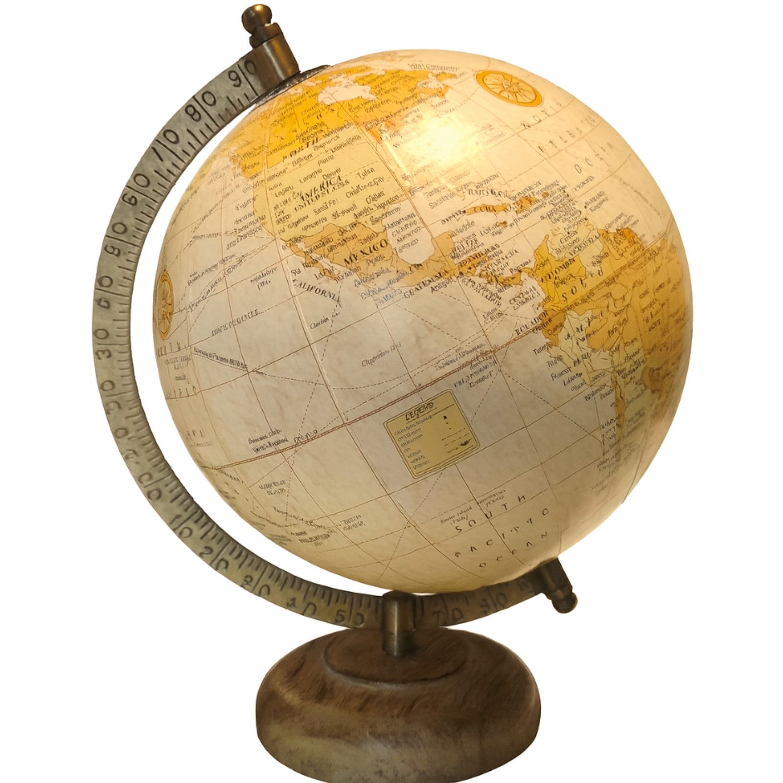 Koopman Globus Tischglobus Ø 15 Weltkarte Holzfuß Metallring Schwarz / Weiß, (1-tlg), Dekorativ, Erdball, 1:68.000.000 Maßstab, Dekoglobus, Antik