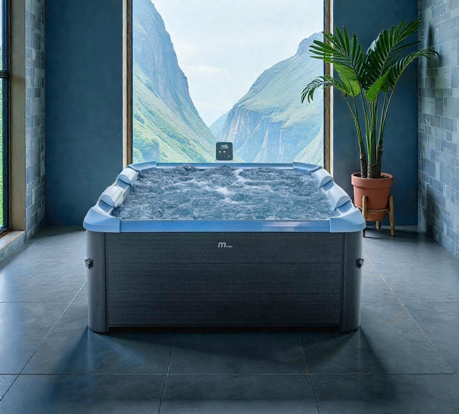 mSpa Whirlpool Oslo SAPPHIRE XL - Ø 160 x 65 cm - ganzjährig Outdoor Pool, Stecksystem mit Einlageplane, feste Außenwand - inkl. LED, UVC+, WiFi, App-Steuerung, 6 Personen