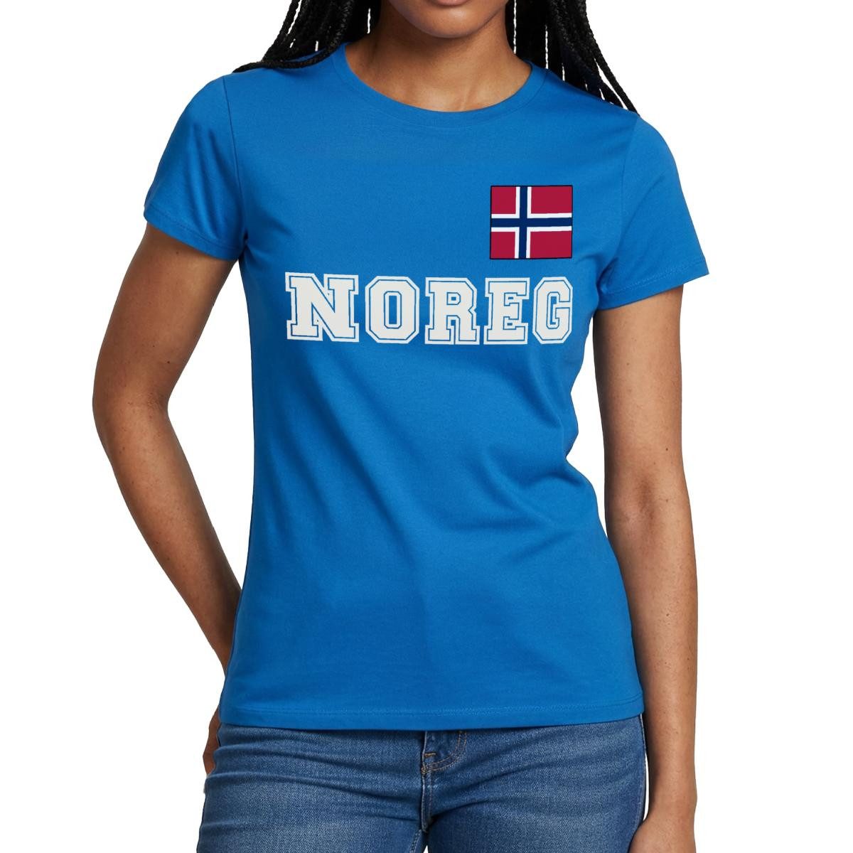 Spreadshirt T-Shirt Norwegen Trikot, Norwegen Fußball Flagge Frauen T-Shirt (1-tlg) Slim Fit, fällt klein aus