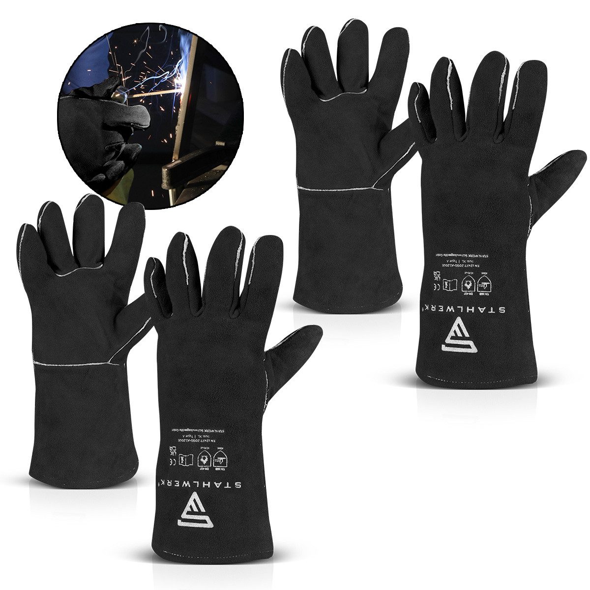 STAHLWERK Arbeitshandschuhe Schweißerschutzhandschuhe extra robuste 2er Set (Set, 2-St., Set) feuerbeständig, robust, strapazierfähig und abriebfest
