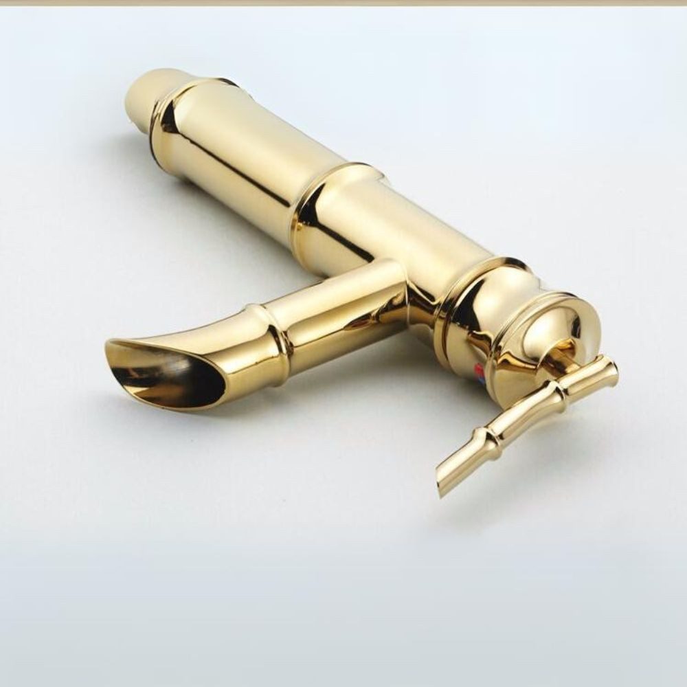 Kinaree Badarmatur Messing Retro Bambus Armatur Gold Messing, poliert, goldfarben, Bambusoptik