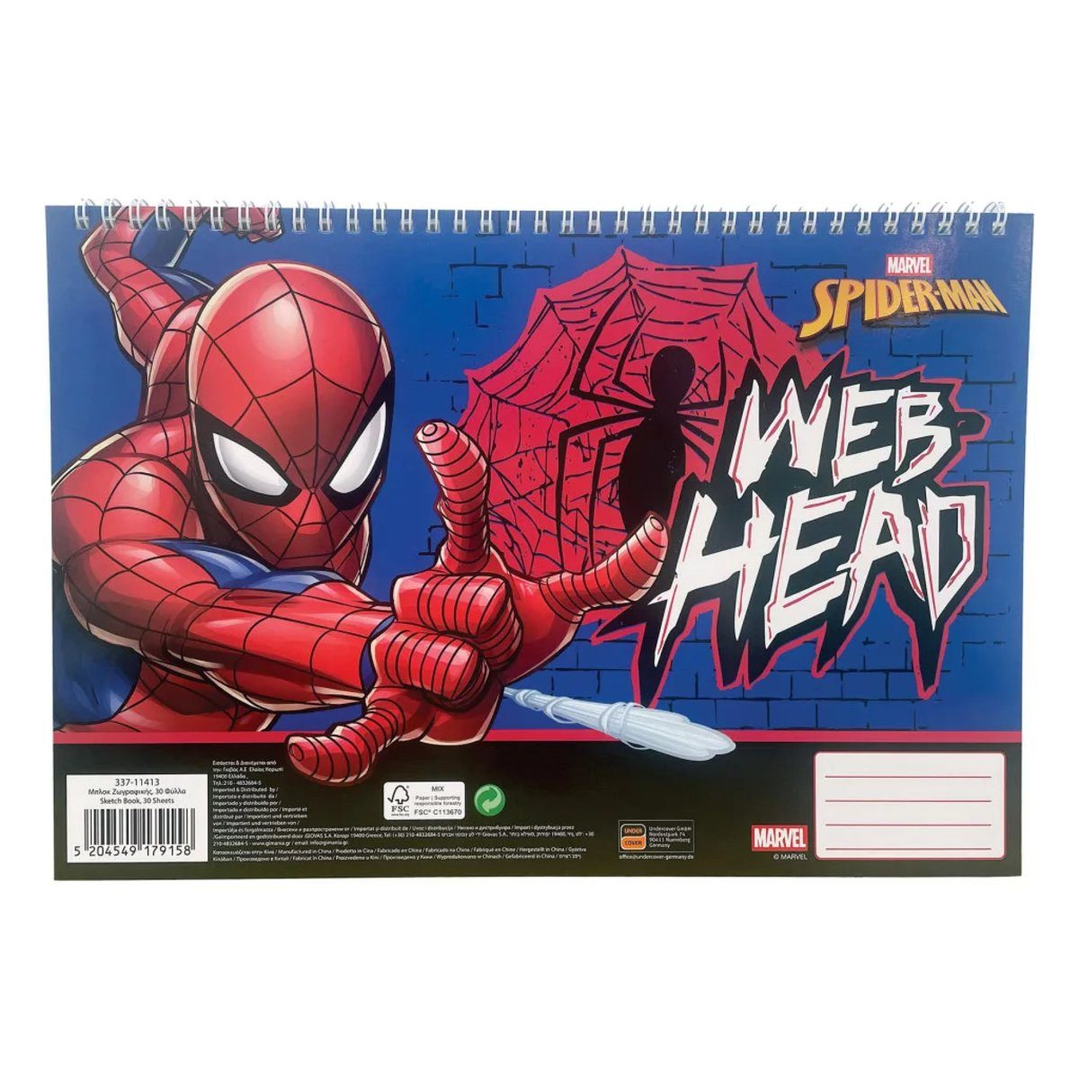 Spiderman Kreativset Spiderman Web Head A/4 Spiral-Skizzenheft, 30 Blatt