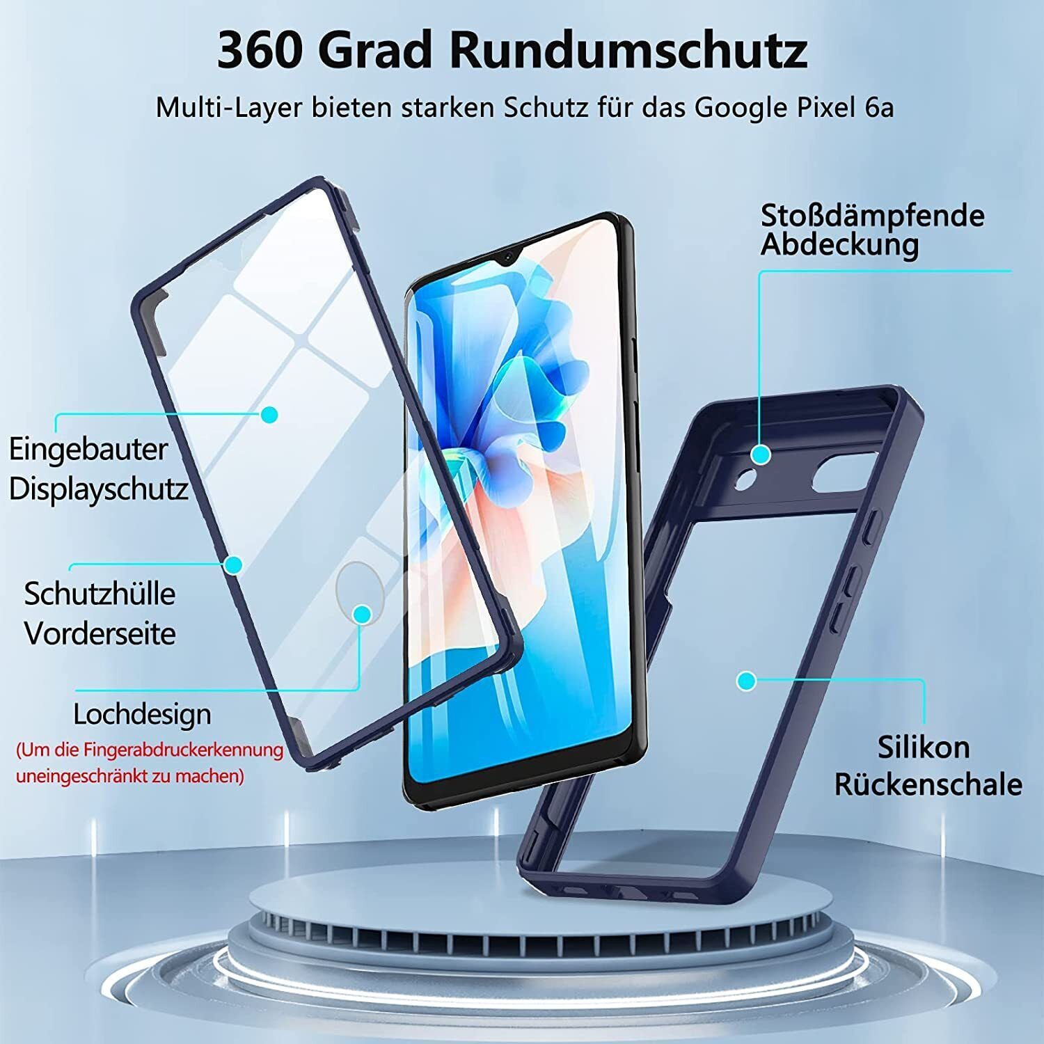 betterfon Handyhülle für Google Pixel 6A 2-teiliges 360° TPU Schutzcase, Rundumschutz mit integrierter Displayabdeckung und klarer Sicht