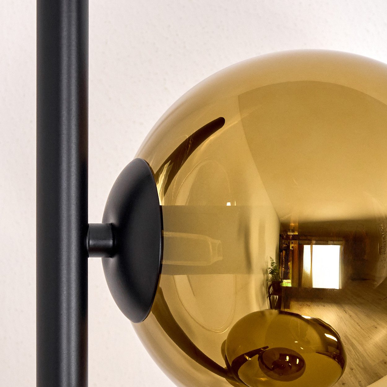 hofstein Stehlampe Stehlampe aus Metall/Glas in Schwarz/Goldfarben, ohne Leuchtmittel, Stehleuchte Retro/Vintage, Ø Schirme 15 cm, Fußschalter, 160 cm, E14