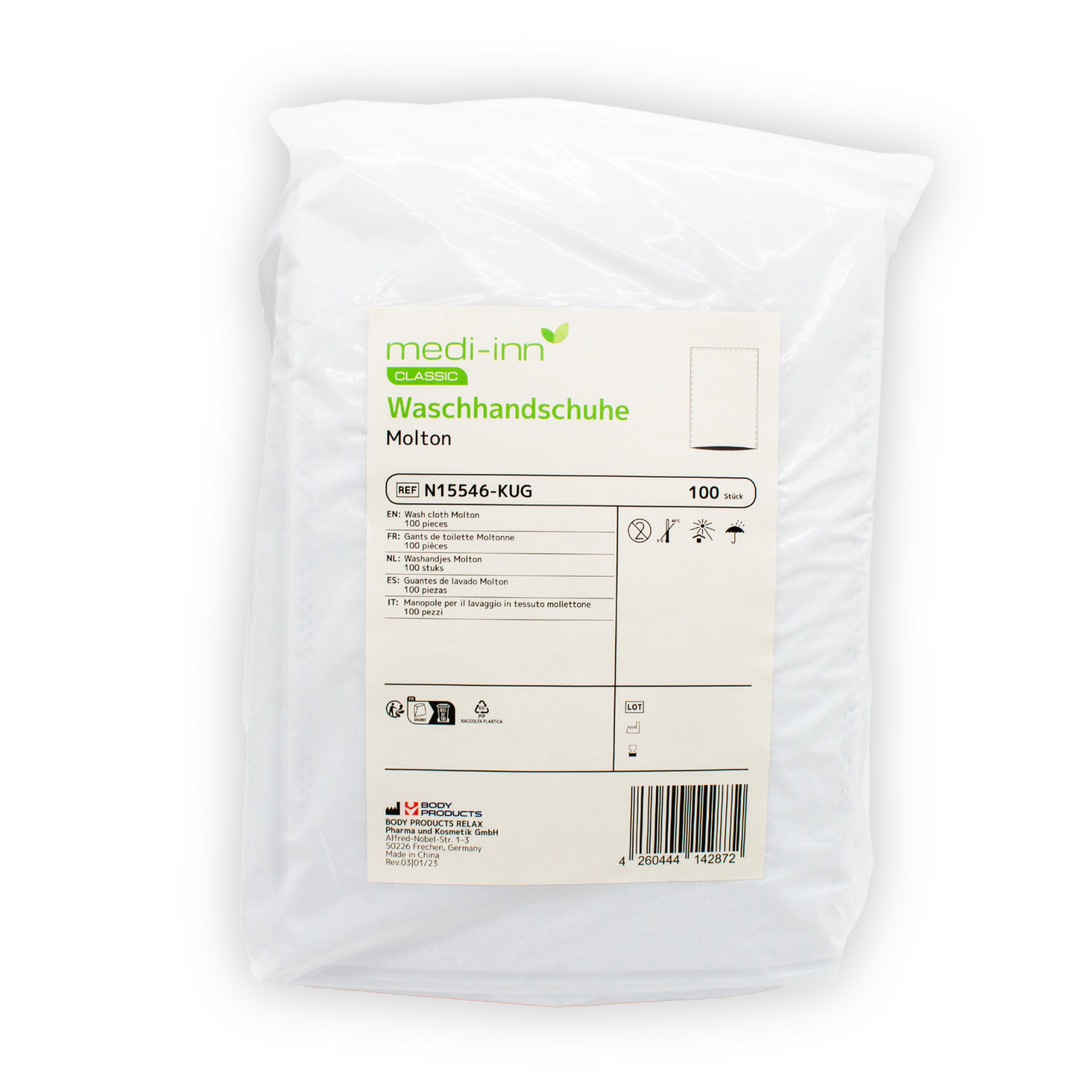 Medi-Inn Waschlappen Einmal-Waschhandschuhe Molton weiß, 100er Pack, 75 g/m², 22 x 15 cm, Vlies (100 % Polyester) – Bild 2 von 5