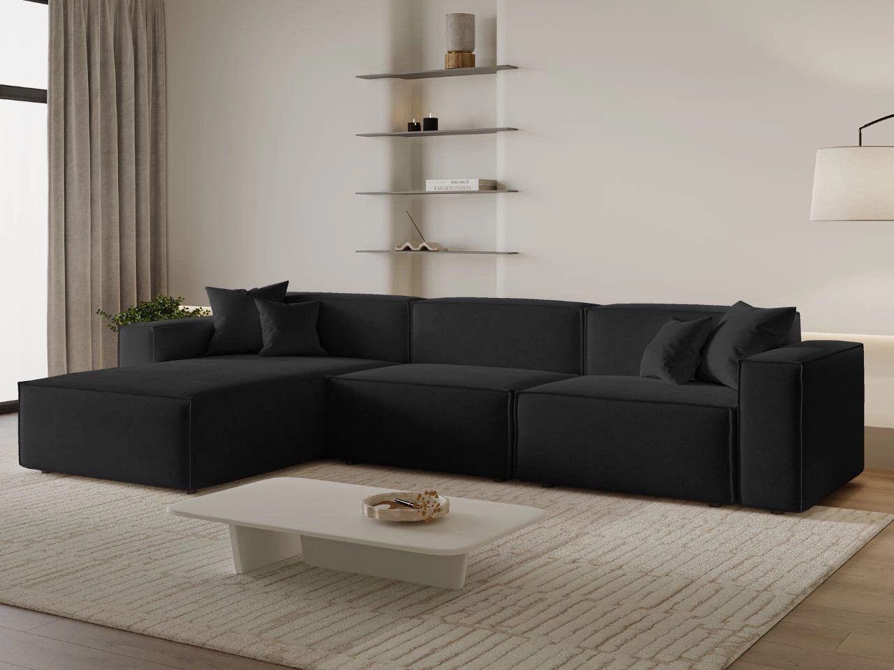 GrainGold Ecksofa L-Form ARIZONA - 265x180 cm, Schwarz, Links, Wellenfedern günstig online kaufen
