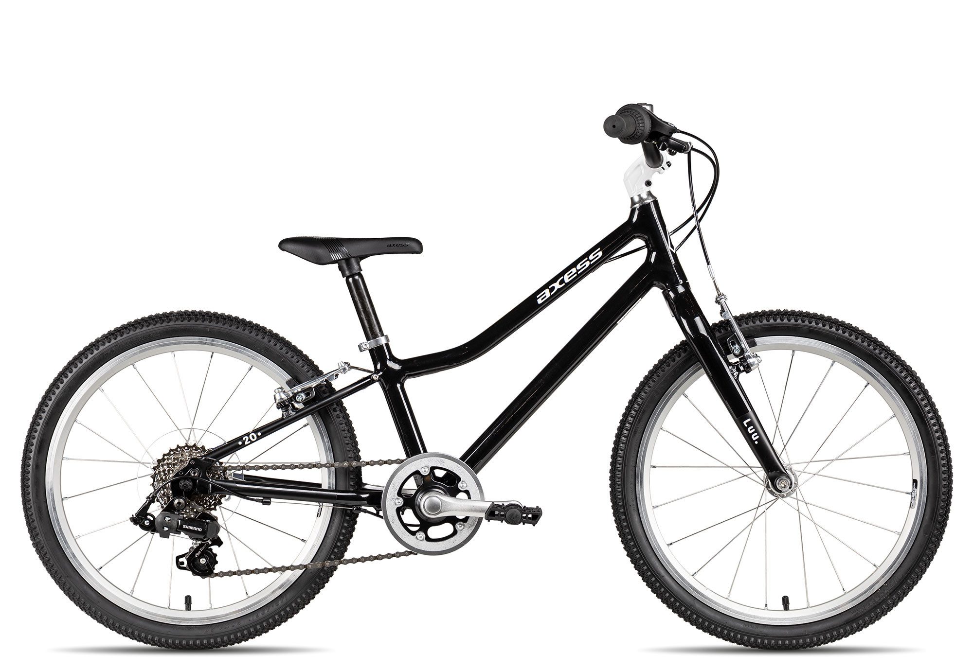Axess Kinderfahrrad Axess LUU. 20, 7 Gang Shimano Tourney RD-FT35 Schaltwerk, Kettenschaltung, leichter Aluminiumrahmen schwarz/grau