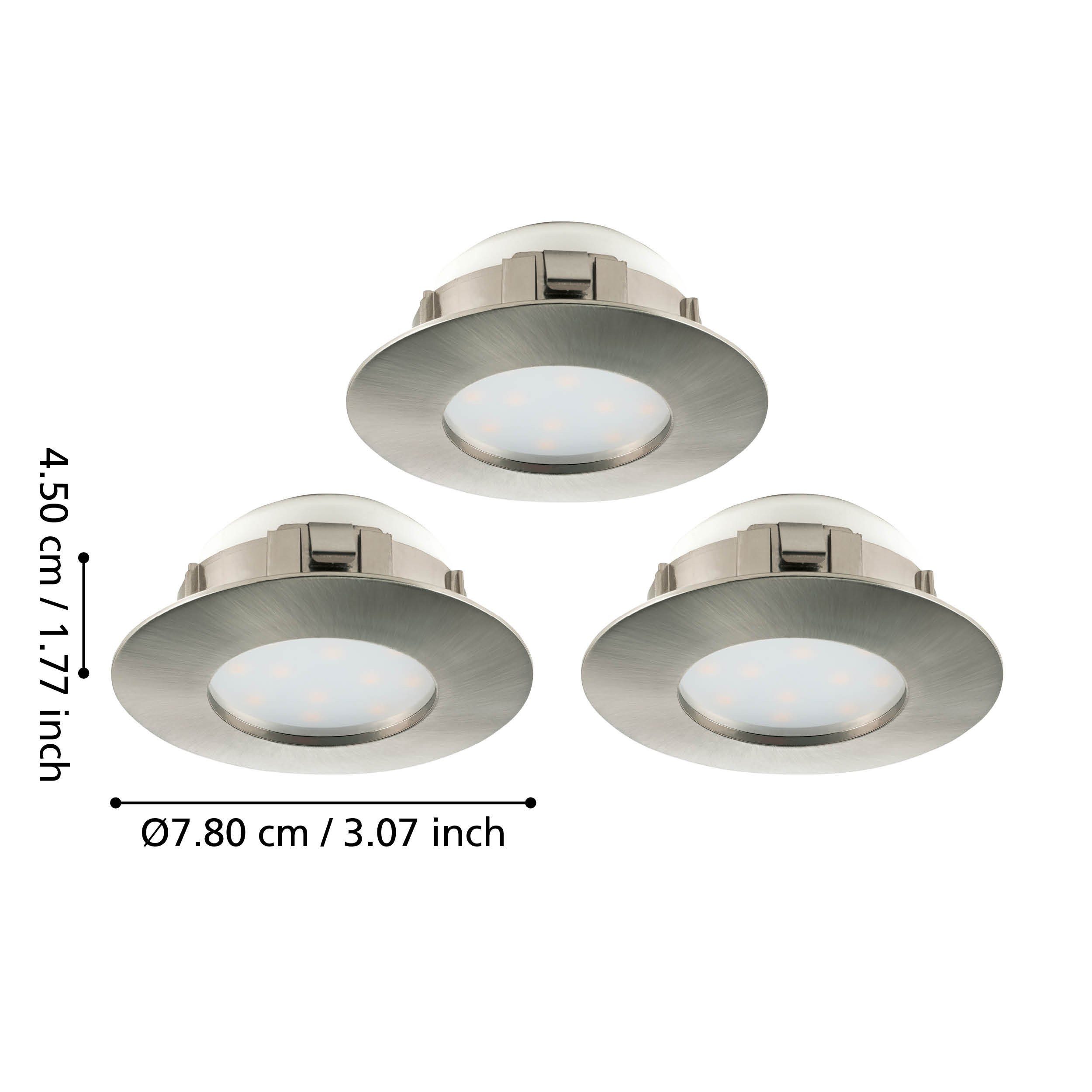EGLO LED Einbauleuchte Pineda, Leuchtmittel inklusive, Einbauleuchte - Ø7,8 x ET35 cm - nickel-matt - 3X4,9W inkl.