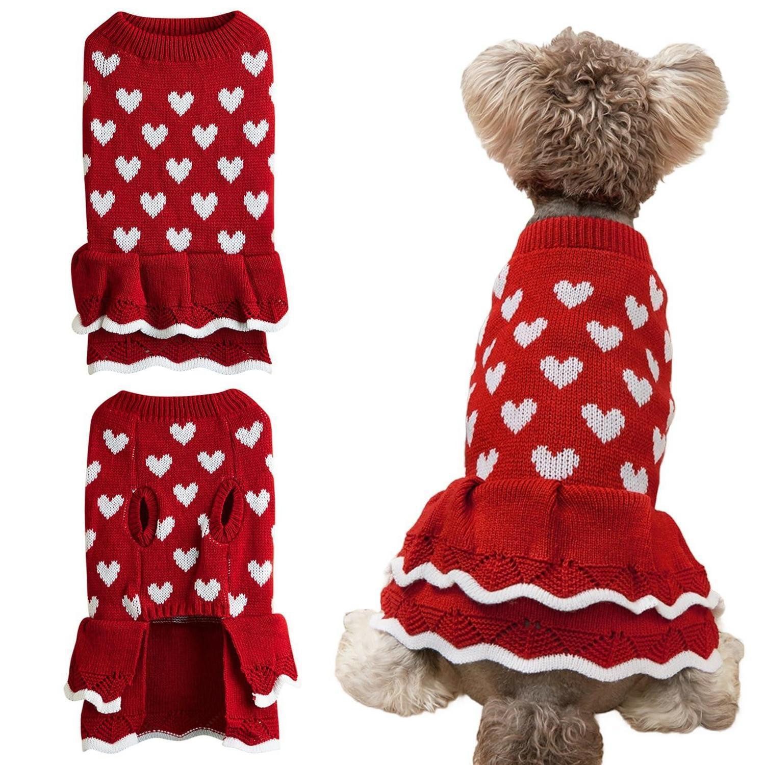 LuxusKollektion Tierpullover Hundepullover Rot Rosa Herz S