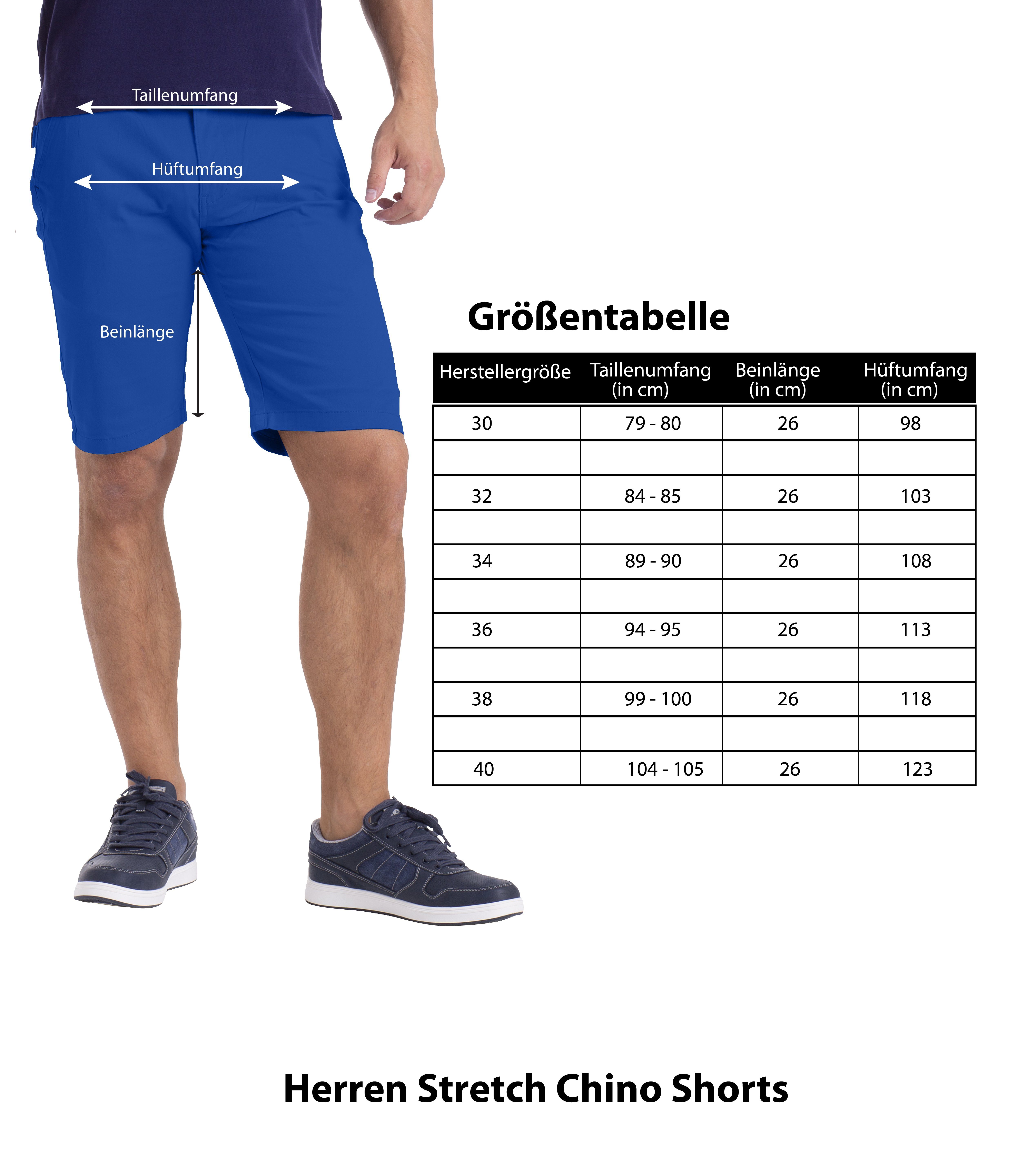 Hose Fit Chino Slim Bermuda Stretch Herren BlauerHafen Shorts Strecken-Baumwolle Königsblau Chinoshorts