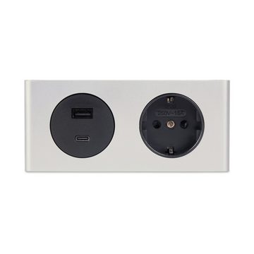 kalb Steckdose Powerbox, 230V Steckdose und USB-A/-C Anschluss, silber