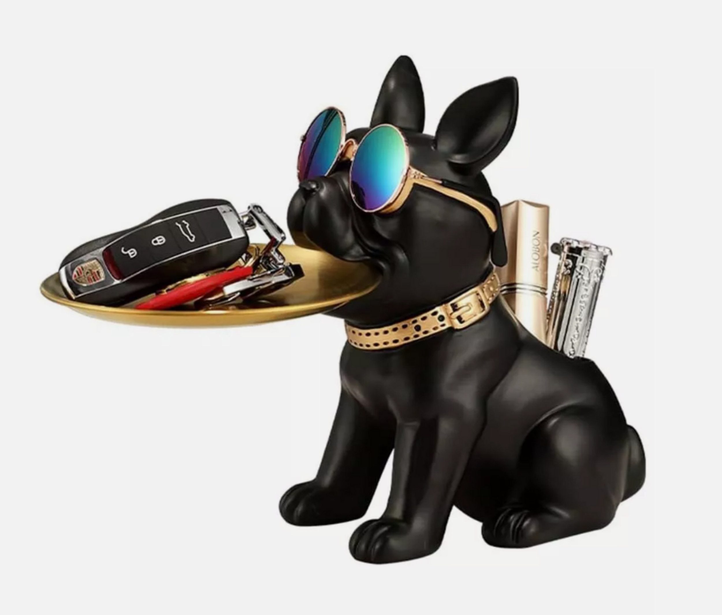 Holz Lichter Tierfigur Französische Bulldogge Figur Schlüssel Schale Schmuck (1 St), Aufbewahrungsbox Tablett