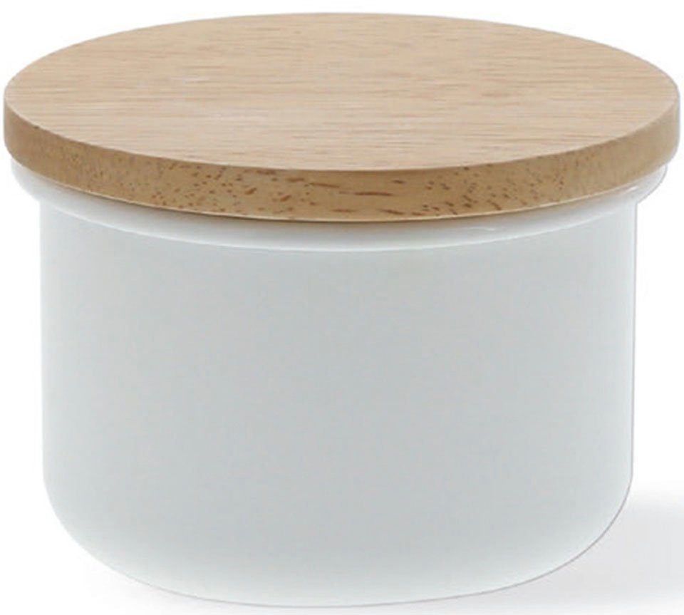 Honeyware Frischhaltedose, Emaille, Kunststoff, (1-tlg), auslaufsicher, bruchfest, mit hochwertigem Holzdeckel
