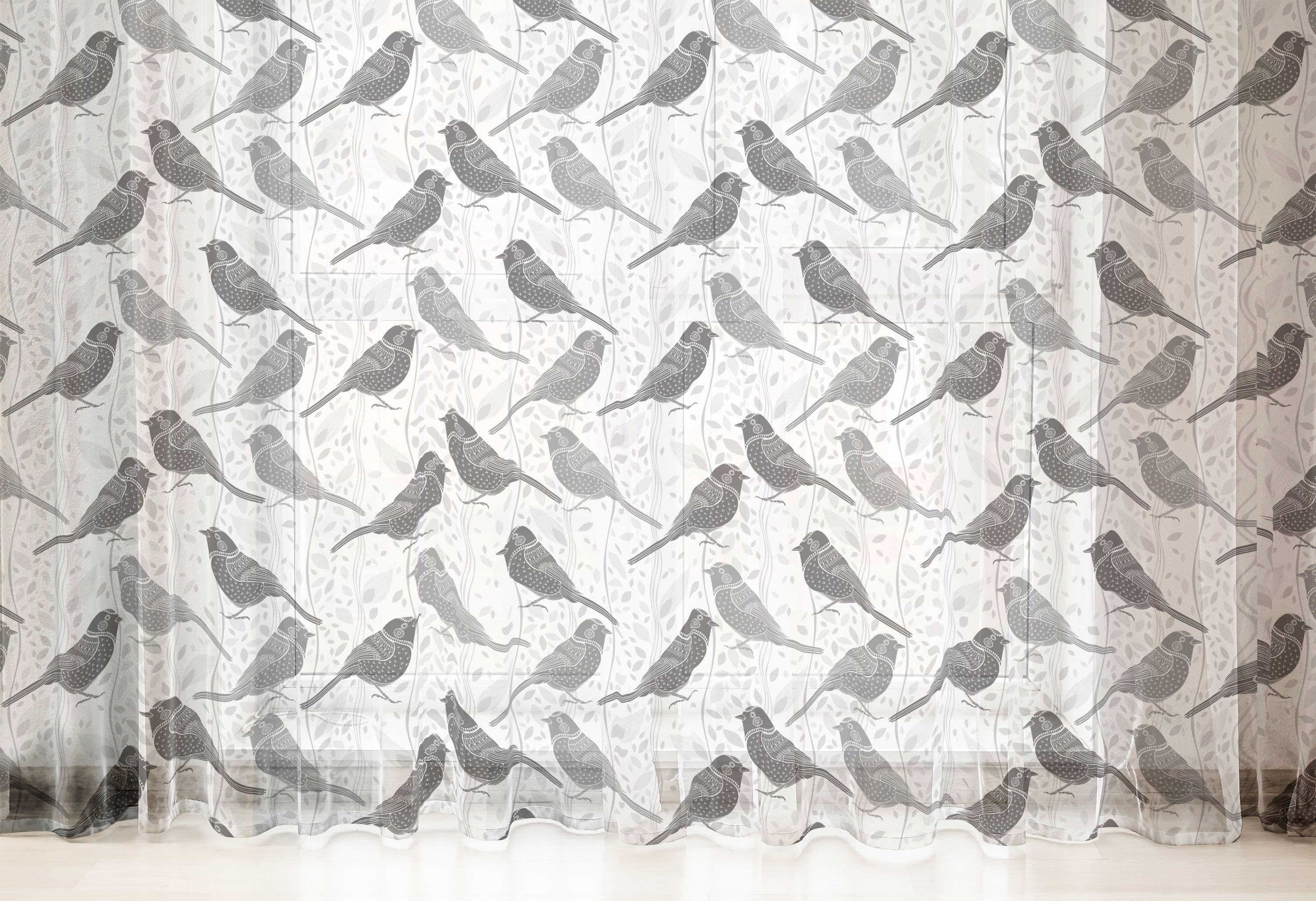 Vögel Gardine Grau Panels, für und 2 Hochzeit schiere Blumenmuster Abakuhaus, Drapierung Party