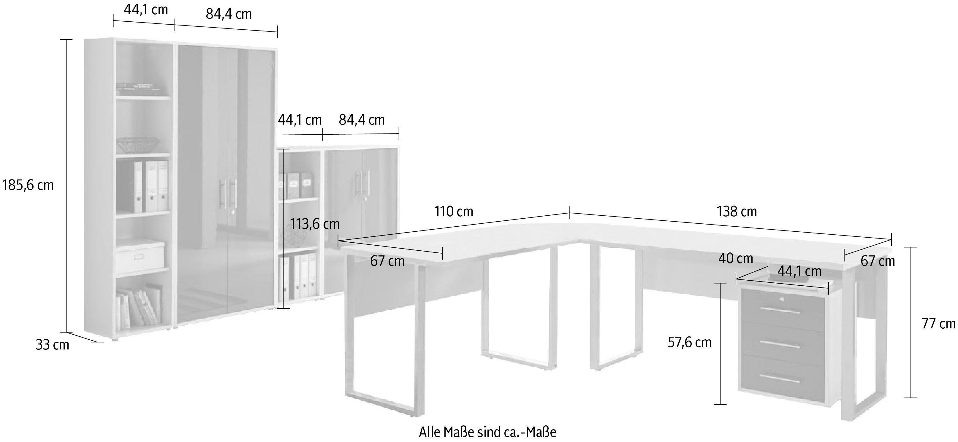 BMG Möbel Büro-Set Tabor Office (Set, 4, Hochglanz 8-St) grau/anthrazit