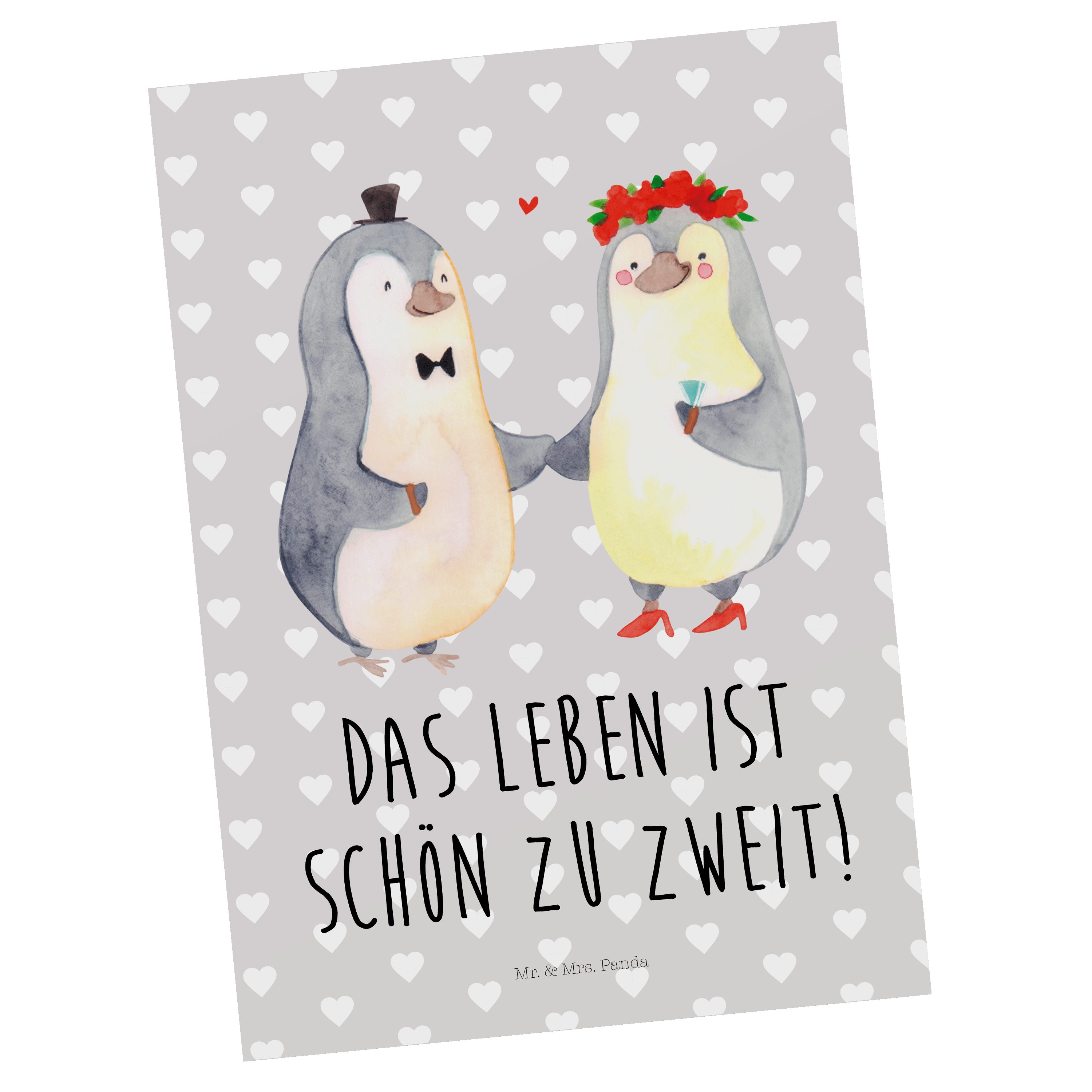 Mr. & Mrs. Panda Postkarte Pinguin Heirat - Grau Pastell - Geschenk, Freundin, Heiratsantrag, Ge