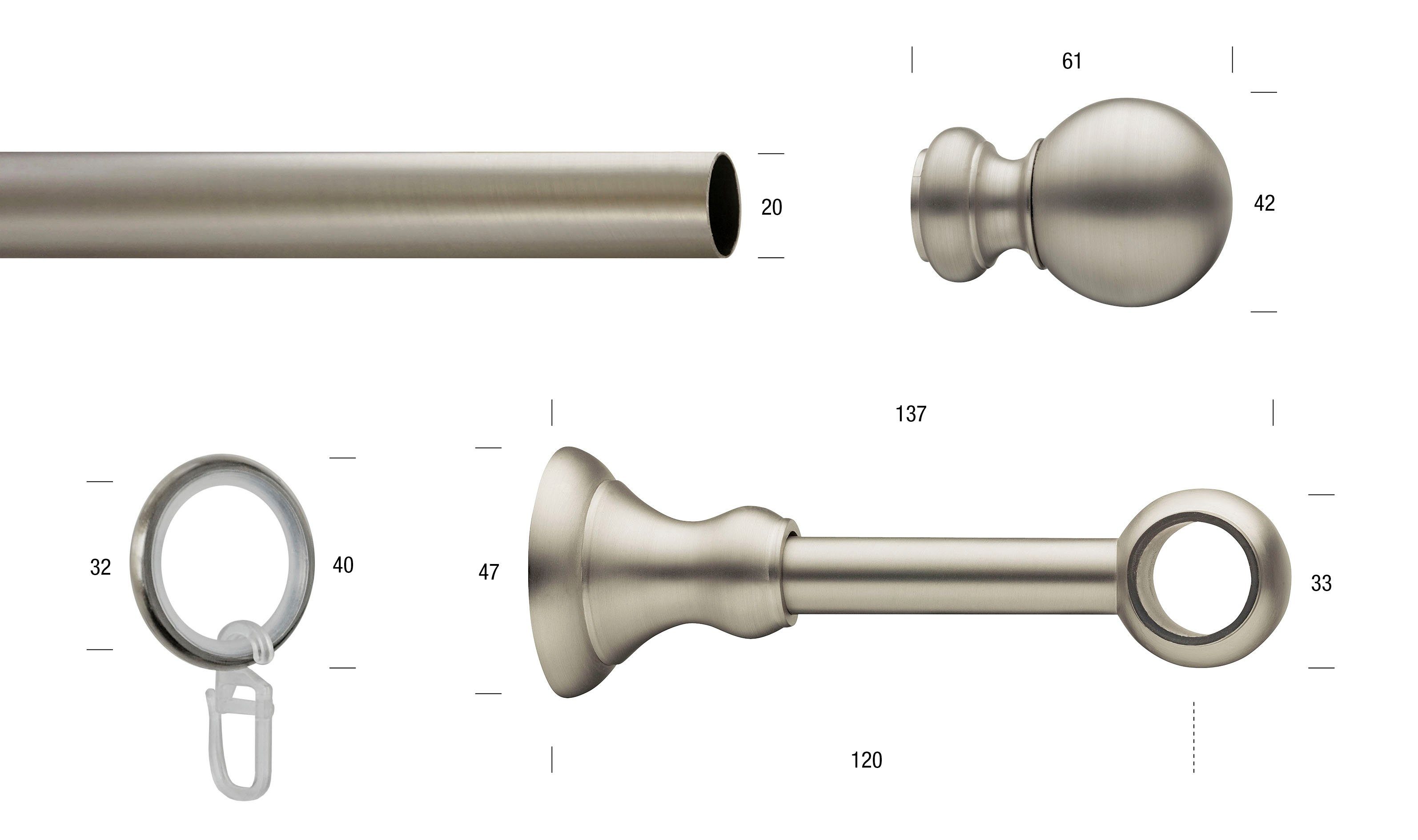 Gardinenstange ANDREA, GARESA, Ø 20 mm, 1-läufig, Wunschmaßlänge,  verschraubt, Eisen, Vorhanggarnitur, einfache Montage, verlängerbar,  Endknopf Kugel lang