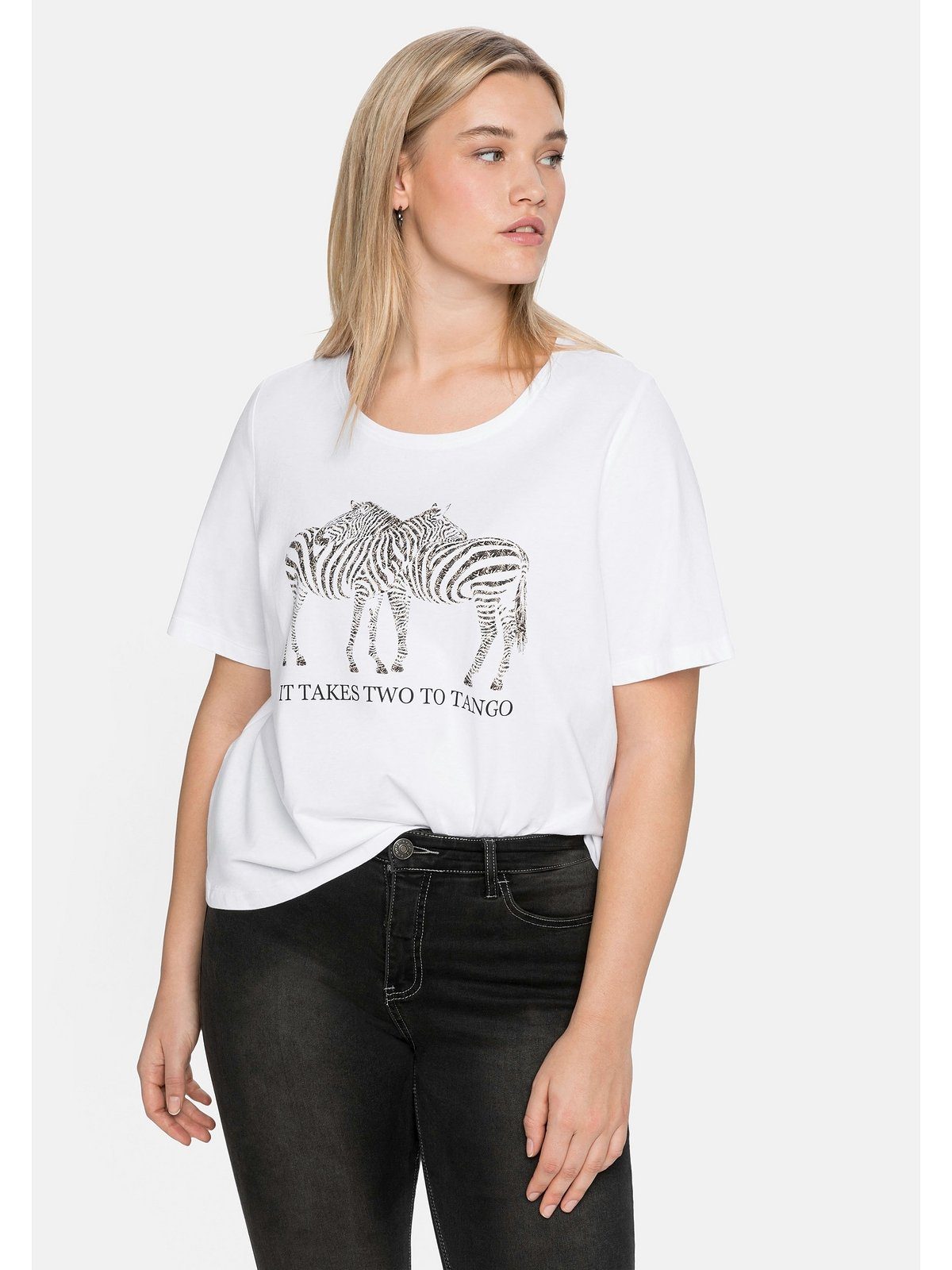 Sheego T-Shirt Große Größen in leichter A-Linie, mit Zebra-Frontdruck