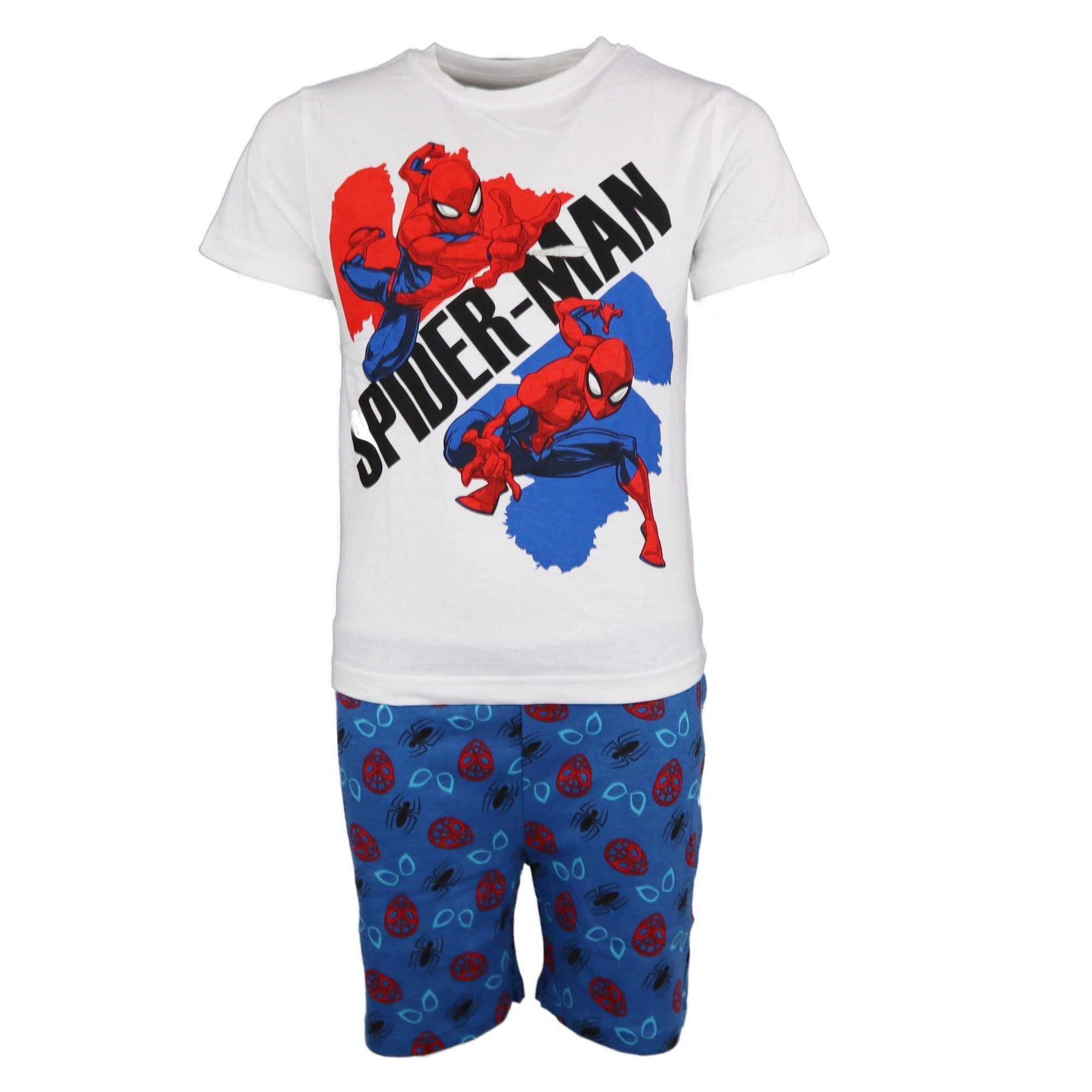 Jungen Spiderman 104 Kinder Pyjama kurzarm bis MARVEL Gr. 134 Schlafanzug Weiß