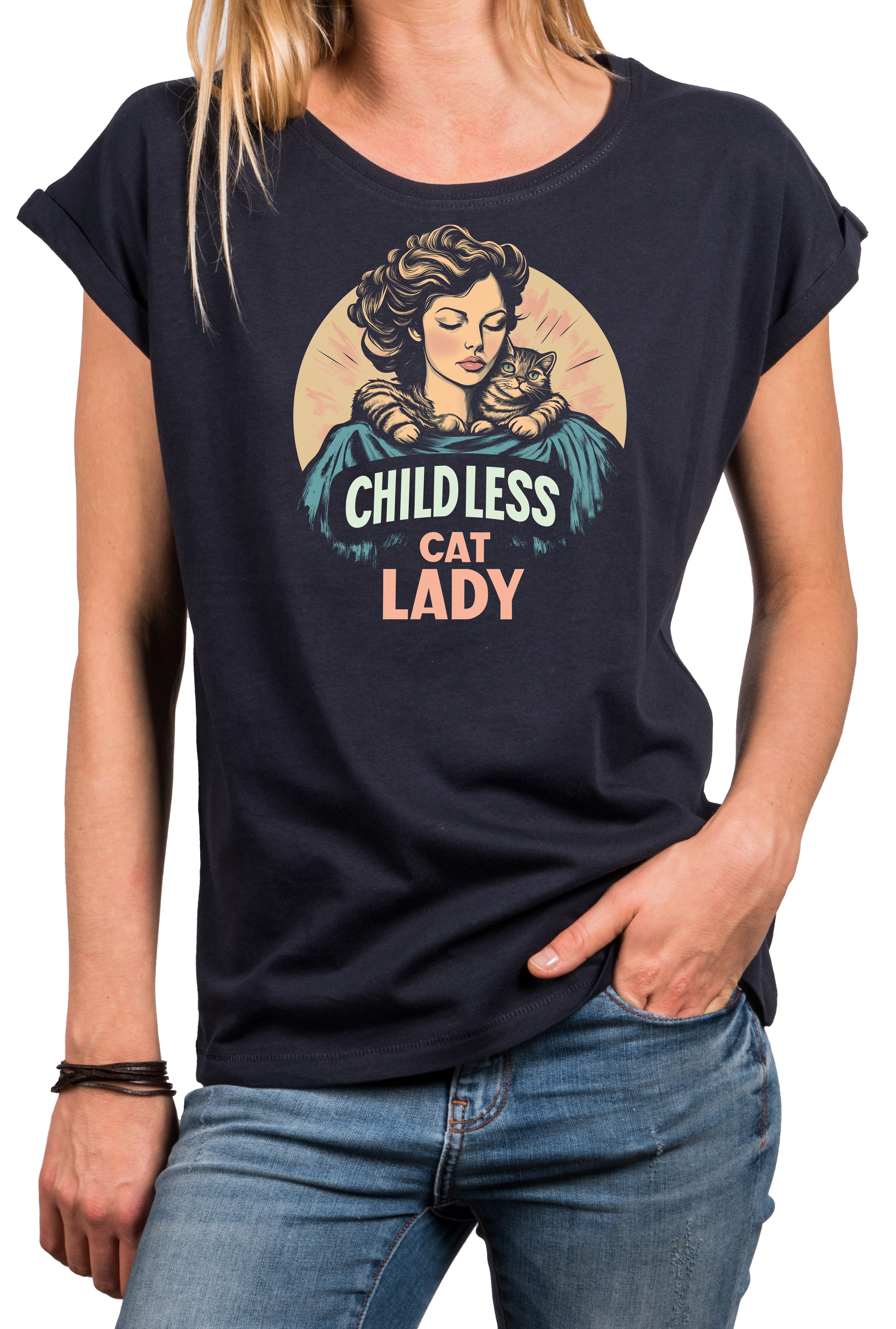 Print-Shirt Katze Damen Lustige Geschenke für Katzenliebhaberinnen Katzenmotiv