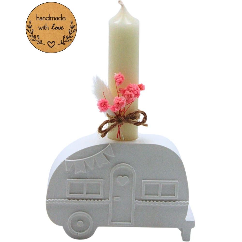 Dekohelden24 Kerzenständer Dekohelden24 - Handmade - Collection, Keramik Campingwagen, cm.