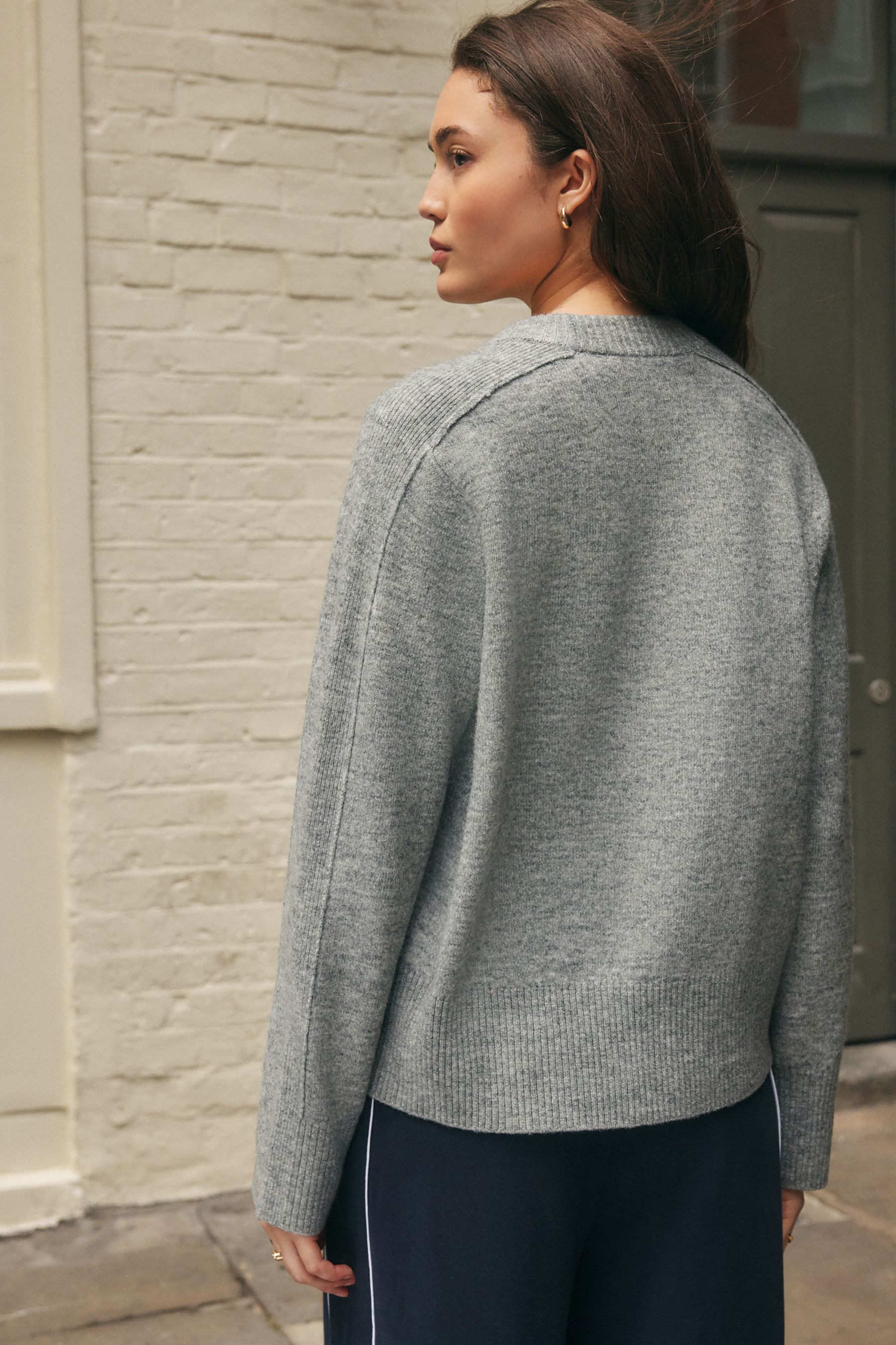 Next Rundhalspullover Gemusterter Strickpullover, Kurzgröße (1-tlg)