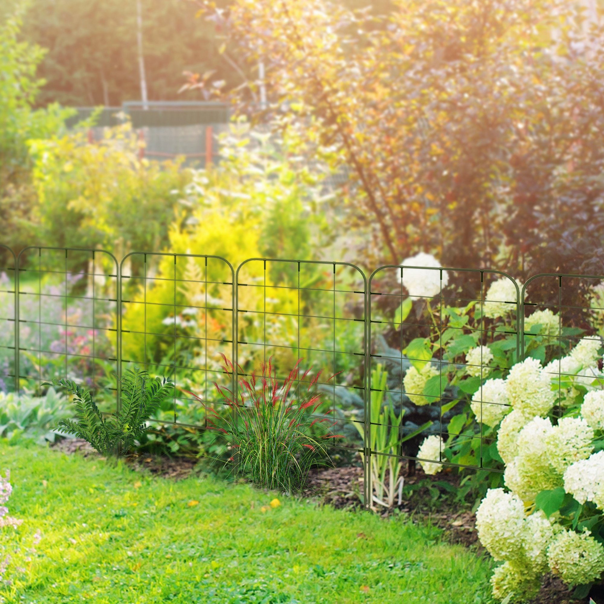 Outsunny Rankhilfe 6er-Set Pflanzenhalter, Rankgitter Gartenpflanze Stützstangen, 6 St., Gartenspaliere, für Kletterpflanzen, Balkon, Stahl, Grün, 40 x 90 cm