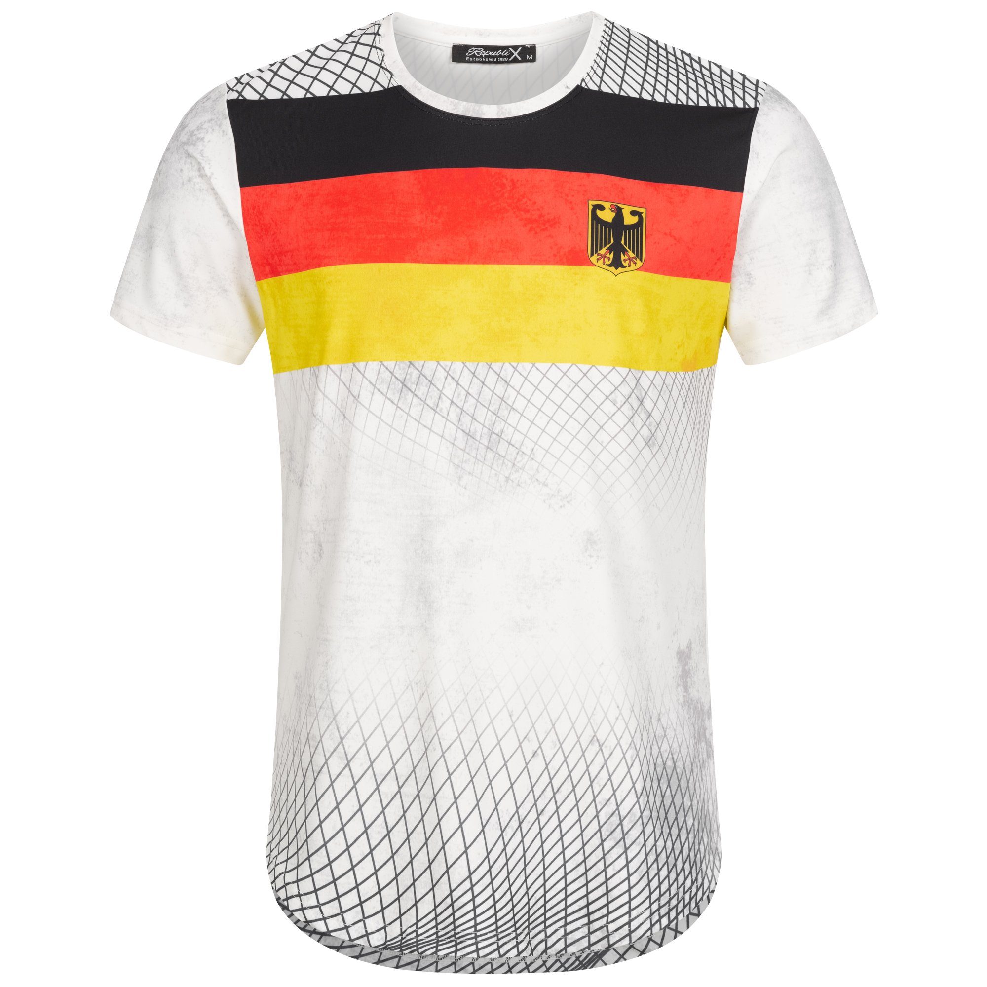 T-Shirt mit Oversize Weiß Rundhalsausschnitt Herren Deutschland EM WM Länder REPUBLIX FAN Shirt Neck Crew