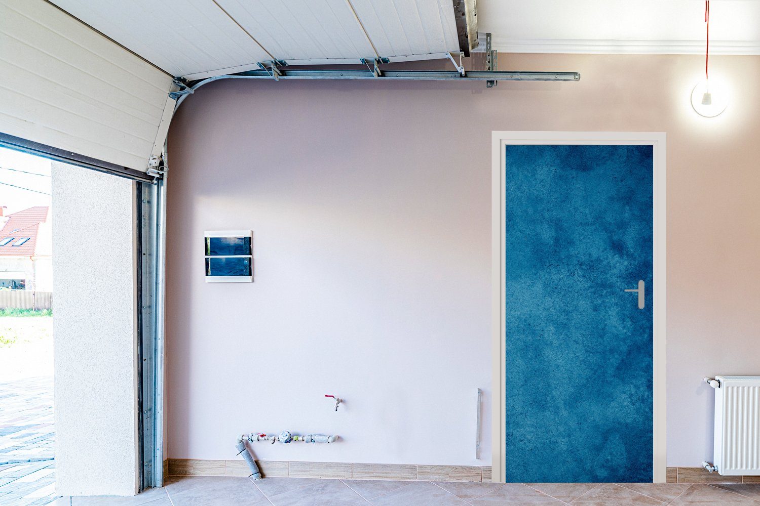 Türtapete Strukturiert - - Tür, Blau Fototapete Türaufkleber, bedruckt, MuchoWow - (1 cm Industriell, Matt, St), Beton Vintage - für 75x205