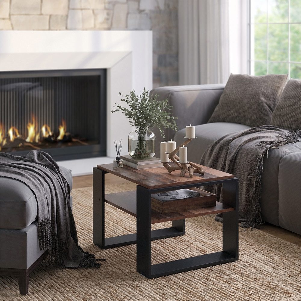 Vicco Couchtisch Helm, Antikholz/Schwarz, 65.6 x 55,8 cm mit Ablage günstig online kaufen