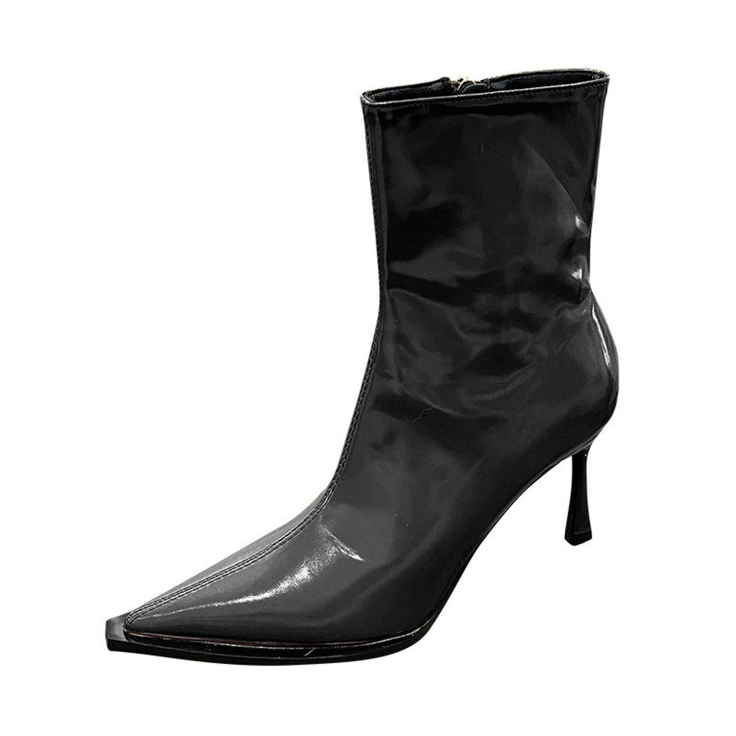Daisred Stiefel Damen mit Absatz Vintage Boots Lackleder High-Heel- Stiefelette