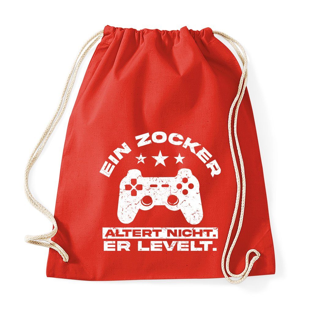 Youth Designz Turnbeutel Ein Zocker altert nicht, er LEVELT! Baumwoll Tasche Turnbeutel, mit Controller Print