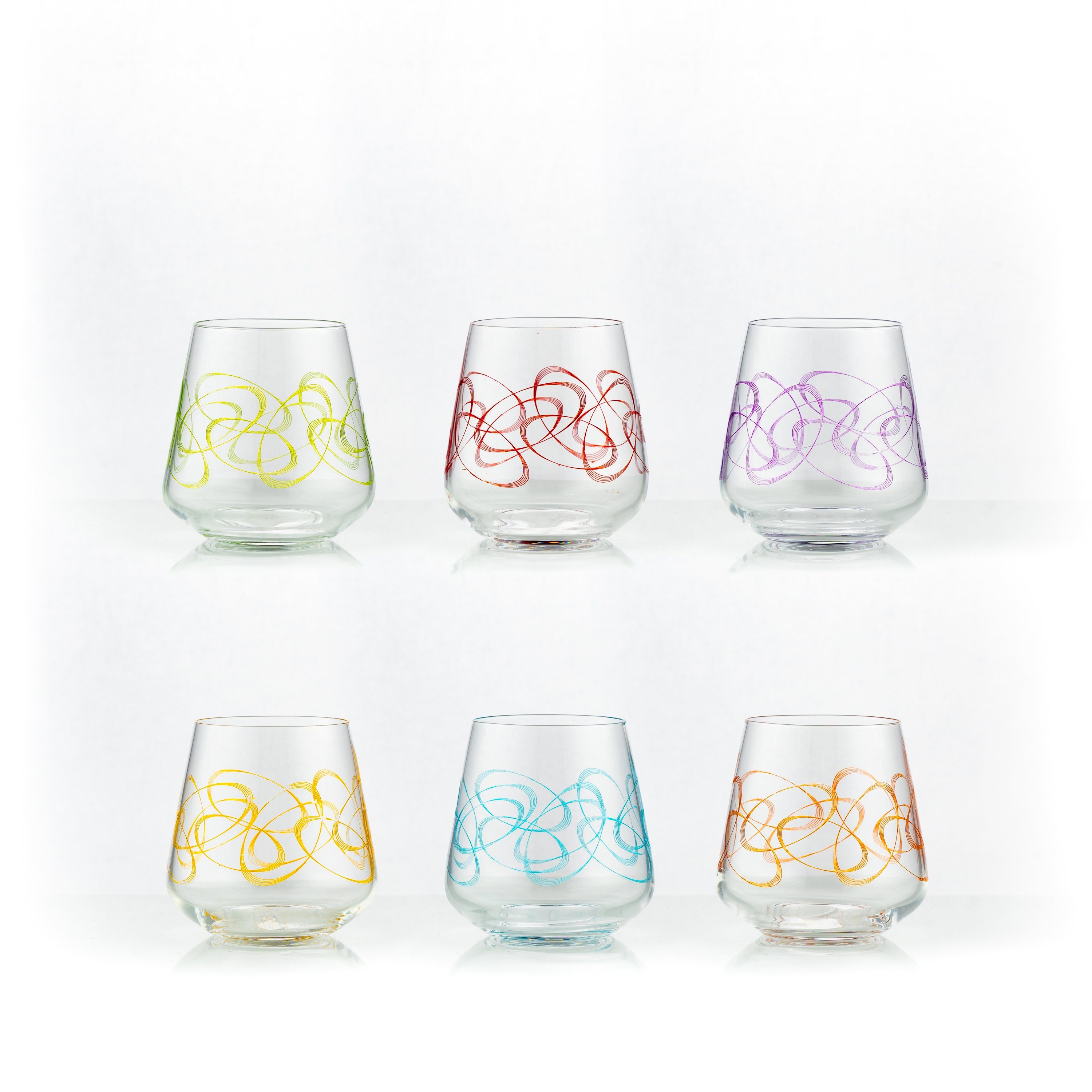 Crystalex Longdrinkglas Sandra (bunte Gravur) 290 ml 6er Set, mehrfarbige  Gravur, Kristallglas