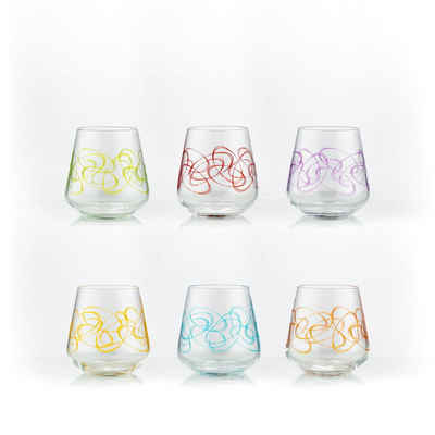 Crystalex Longdrinkglas »Sandra (bunte Gravur) 290 ml 6er Set«, mehrfarbige Gravur, Kristallglas
