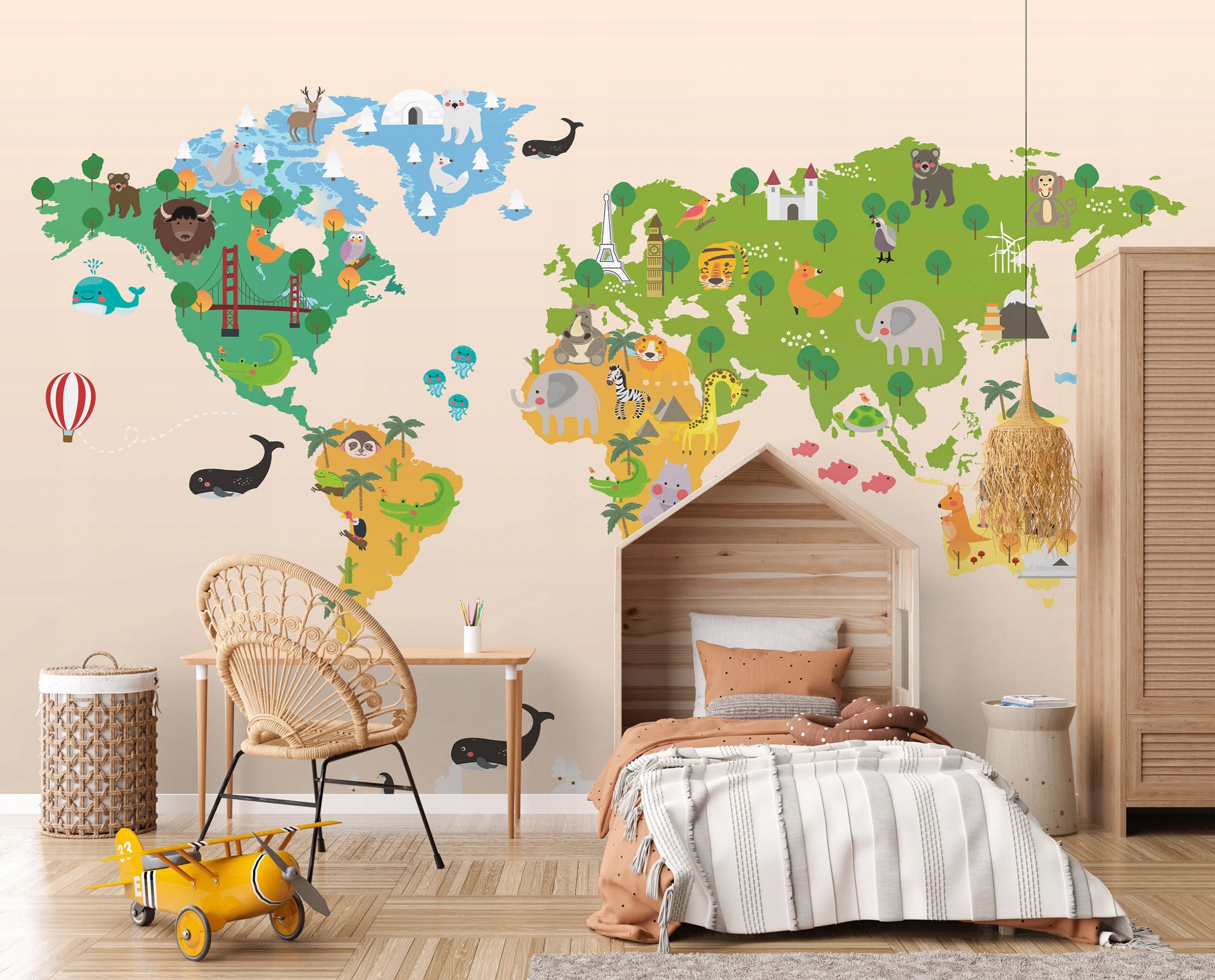 Wallarena Fototapete Weltkarte strapazierfähig UV-beständig Kinderzimmer 254x184 cm, glatt, 254 x 184 cm