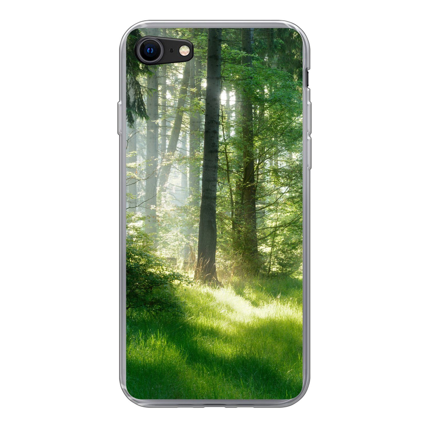 MuchoWow Handyhülle für Apple iPhone 8 Natur - Bäume - Wald - Grün - Sonne - Gras - Pflanz, Smartphone-Bumper, Print, Handy Schutzhülle Dünn