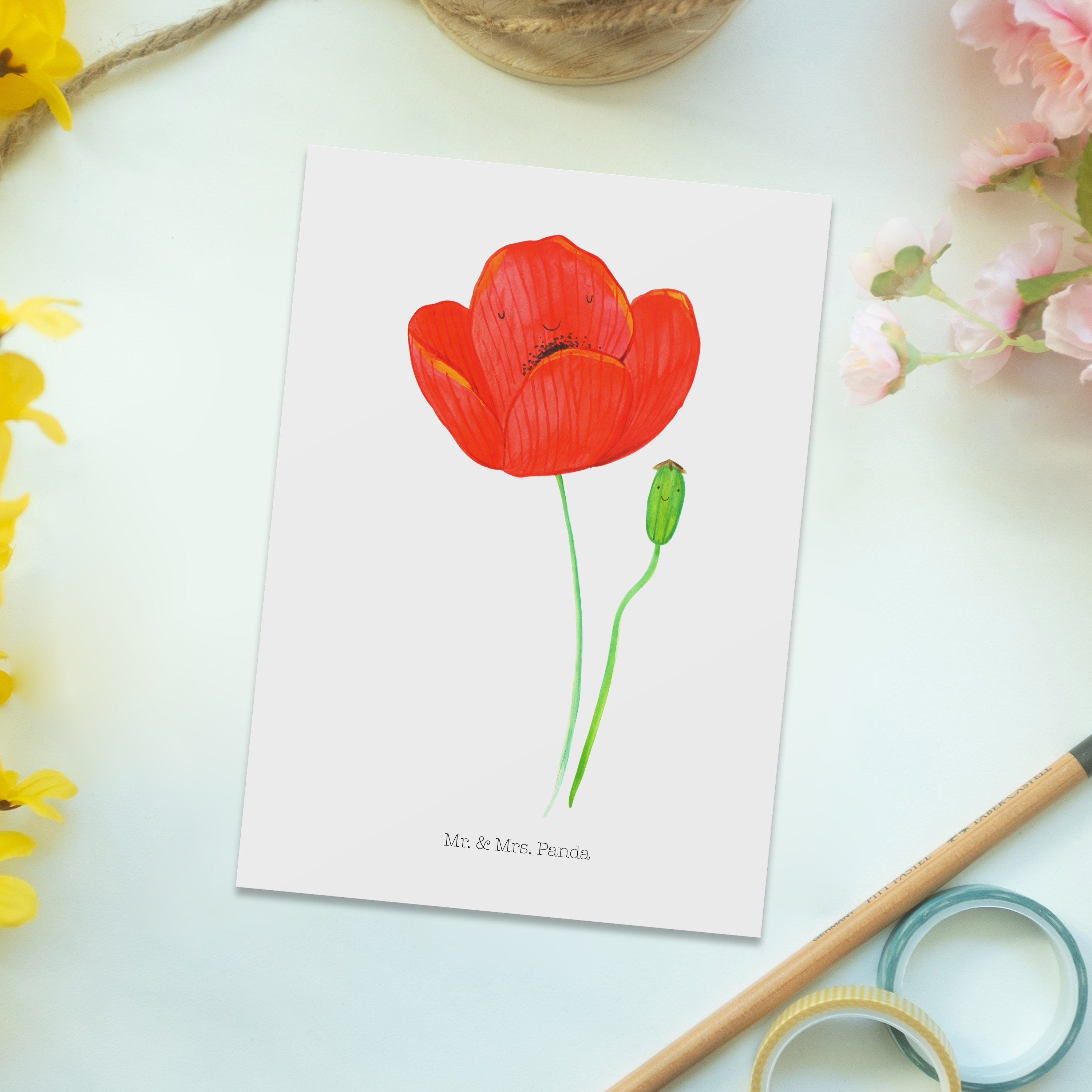 Mr. & - Blumen, Geschenk, Grußkarte, - Mohnblume Weiß Geburt Geschenkkarte, Postkarte Panda Mrs