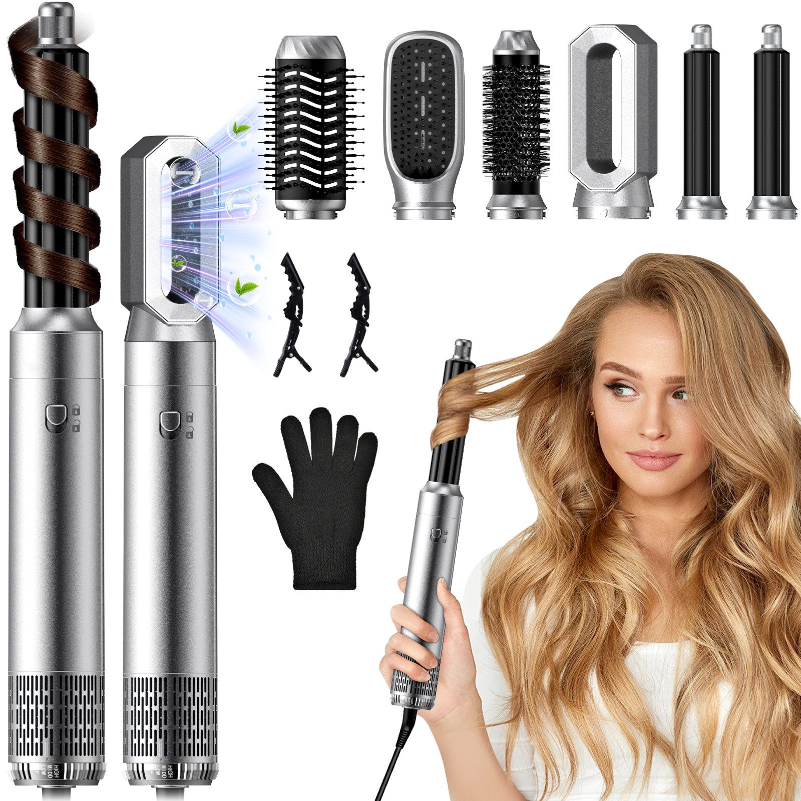 AIBISTAR Multihaarstyler 6-in-1 Haarstyler & Haartrockner,Warmluftbürste Airstyler Set, Ideal für glattes, voluminöses & lockiges Haar