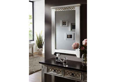 Massivmoebel24 Spiegel CASTLE-ANTIK (Shabby chic Spiegel mit romantischen Verzierungen, weiß gewachst 60x3x90 Mango / Akazie montiert)
