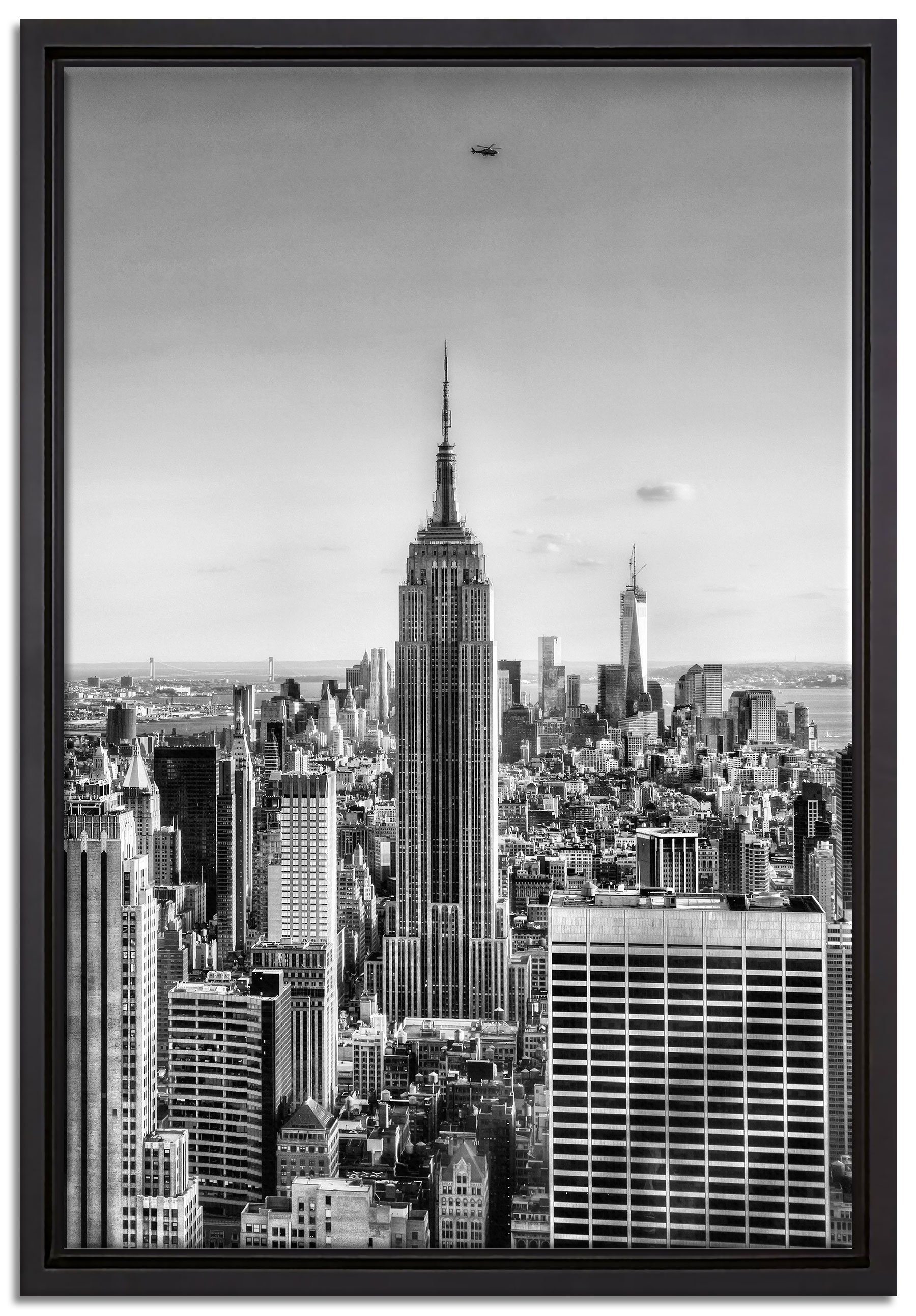 Pixxprint Leinwandbild Empire State Building in New York, Wanddekoration (1 St), Leinwandbild fertig bespannt, in einem Schattenfugen-Bilderrahmen gefasst, inkl. Zackenaufhänger