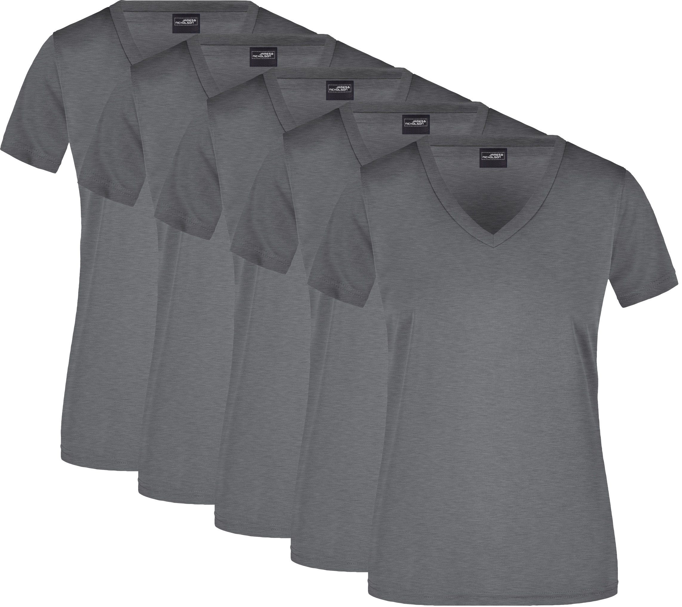 James & Nicholson T-Shirt 5er-Pack tailliertes Damen T-Shirt aus Funktionspolyester JN735 (Spar-Set, 5er-Pack) Sportshirt mit V-Ausschnitt