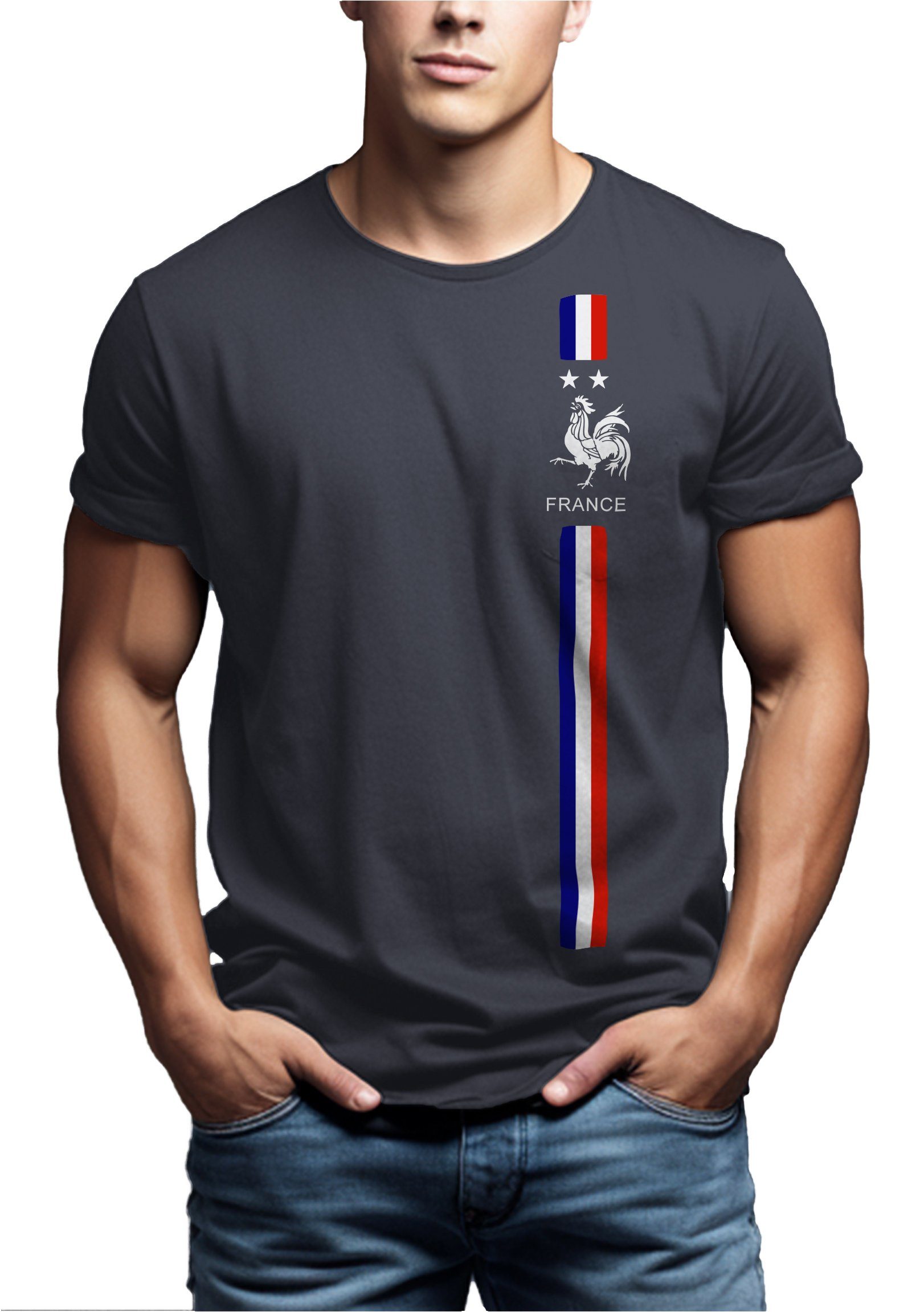 Fußball Fahne Frankreich Männer Trikot Print-Shirt Flagge Geschenke Blaugrau Herren MAKAYA