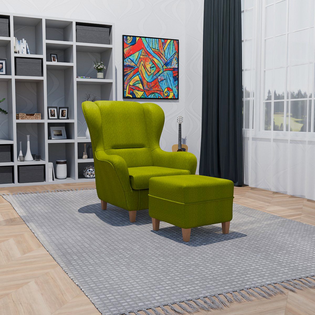 Supellex Ohrensessel Sofia Relaxsessel mit Hocker – Vienna Hellgrün