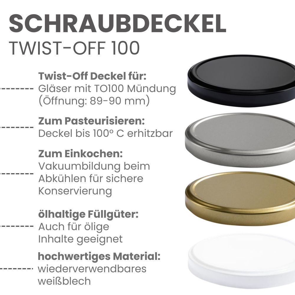 mikken Einmachglas 4 große Vorratsgläser 2650 ml, (Spar-Set, 4er Set Einkochgläser), mit Twist-Off Deckel TO100 und 4 Etiketten zum Beschriften – Bild 3 von 5