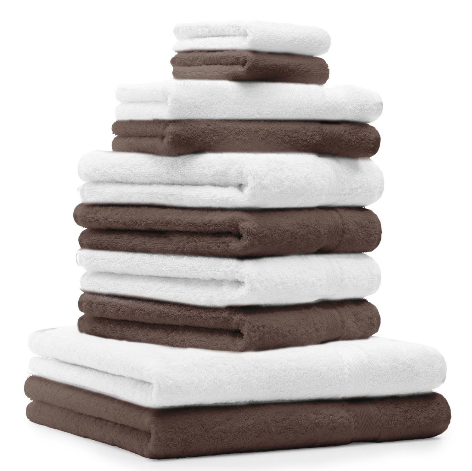 Betz Handtuch Set 10-TLG. Handtuch-Set PremiumFarbe Nussbraun & Weiß, 100% Baumwolle, (10-tlg)