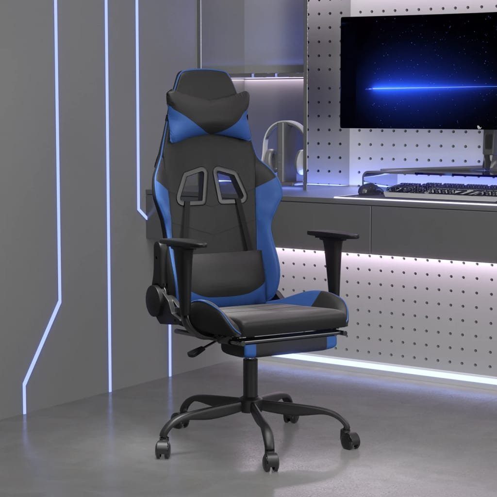 vidaXL Gaming-Stuhl Gaming-Stuhl mit Massage & Fußstütze Schwarz & Blau Kunstleder (1 St) Schwarz und blau | Schwarz und blau