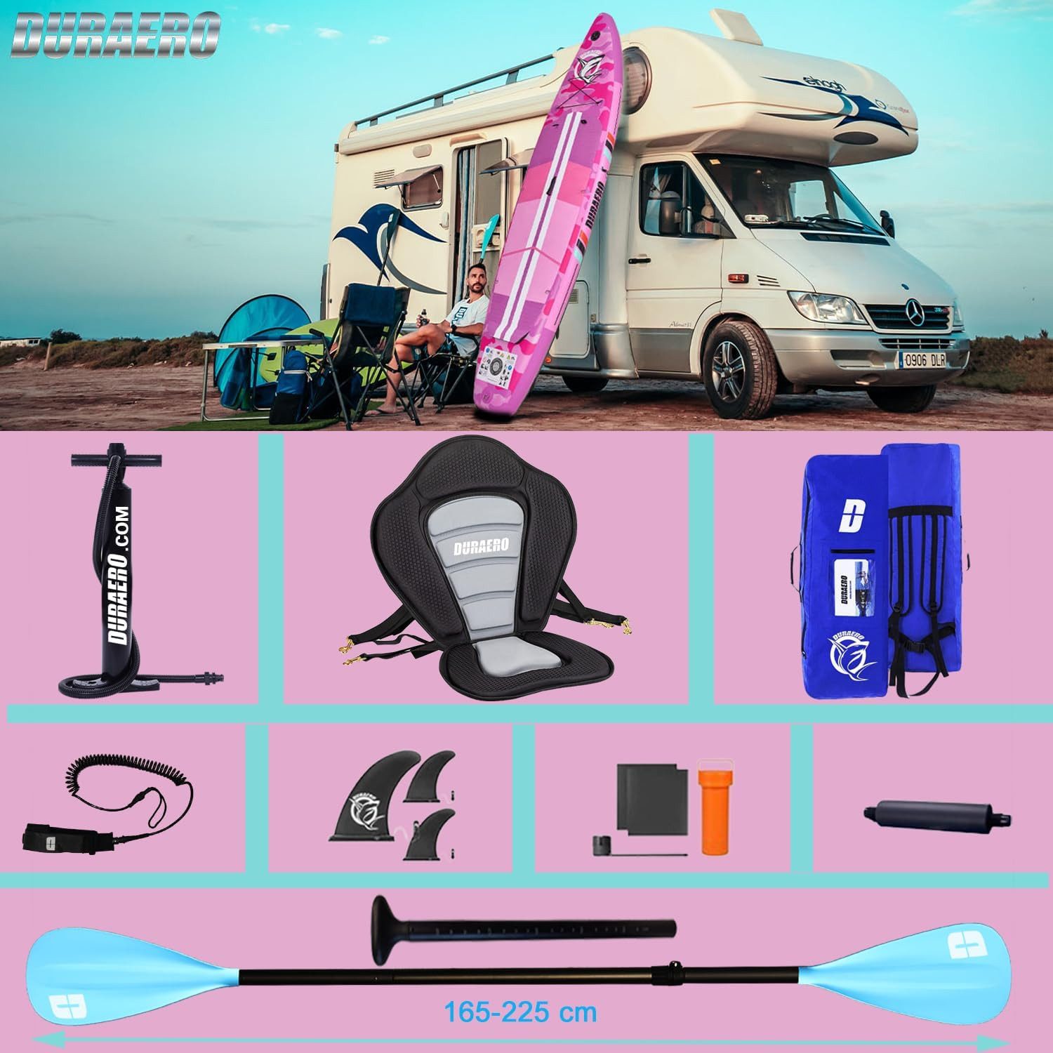 DURAERO Inflatable SUP-Board Stand up paddle board Aufblasbare SUP Board Set, Komplettes Pink – Bild 4 von 5