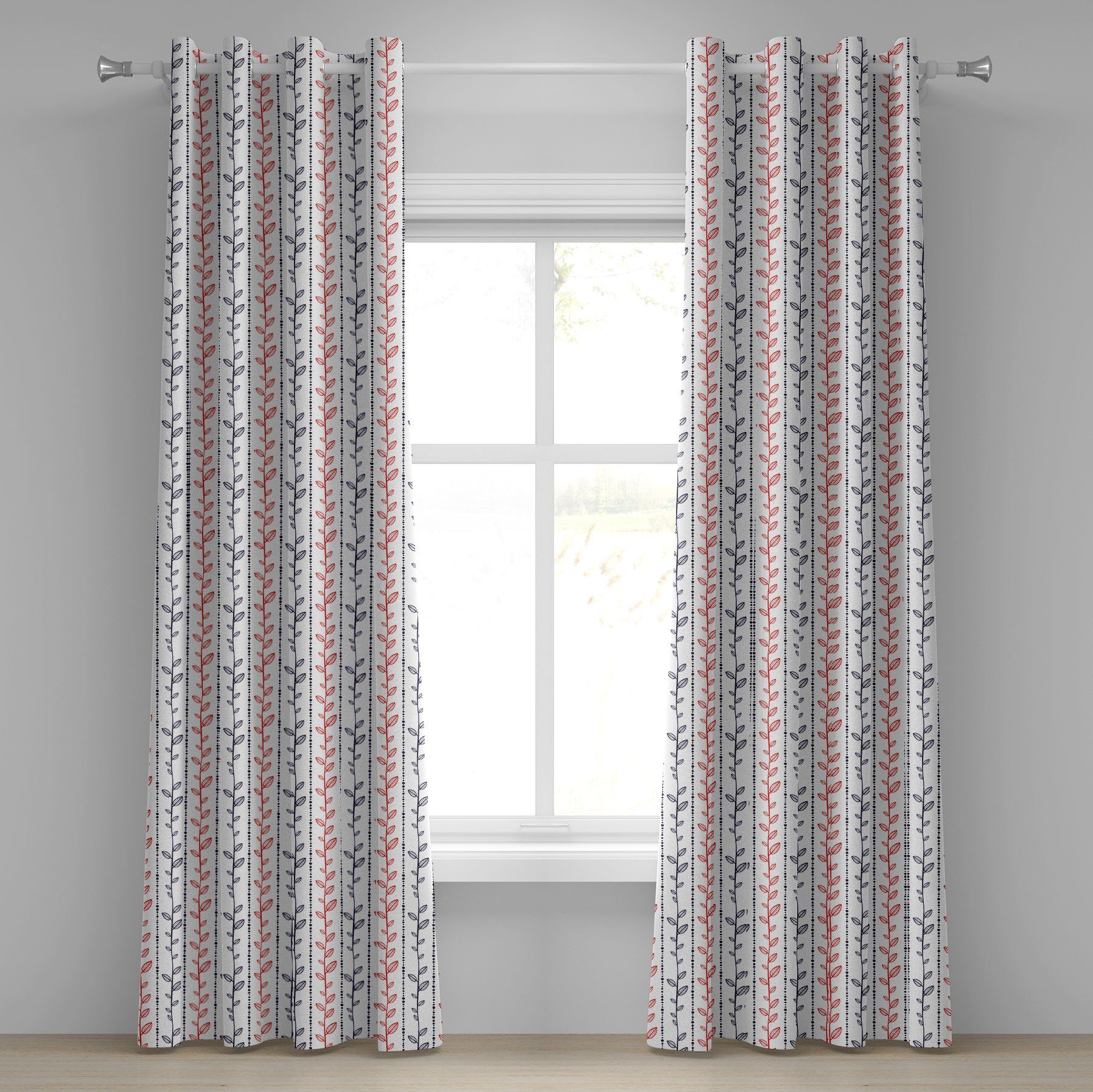 Gardine Dekorative 2-Panel-Fenstervorhänge für Zweige Linien Wohnzimmer, Schlafzimmer gepunktete Abakuhaus, Blätter